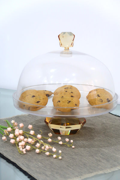 Glass Cake Dome with Colored Diamond Base and Knob, 13"D