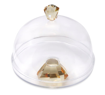 Glass Cake Dome with Colored Diamond Base and Knob, 13"D