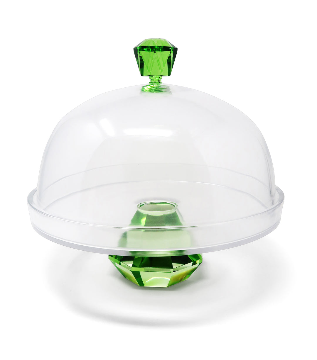 Glass Cake Dome with Colored Diamond Base and Knob, 13