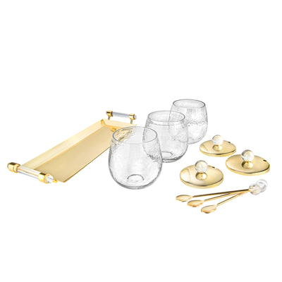 3 Canisters on Rectangle Tray with with Clear Ball Knobs