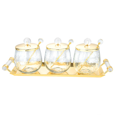 3 Canisters on Rectangle Tray with with Clear Ball Knobs