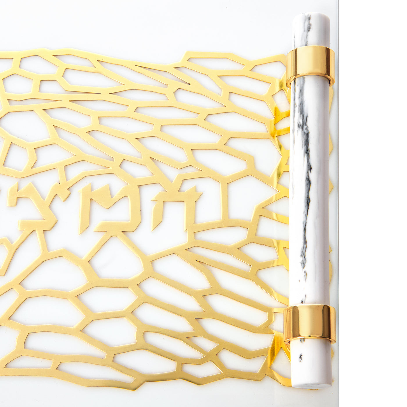 Acrylic Challah Tray Gold with Cylinder Handles