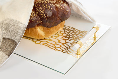 Acrylic Challah Tray Gold with Cylinder Handles