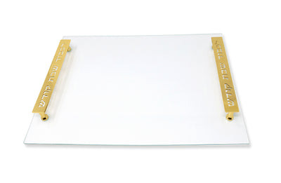 Glass Challah Board - White Leather with Imprinted Handles