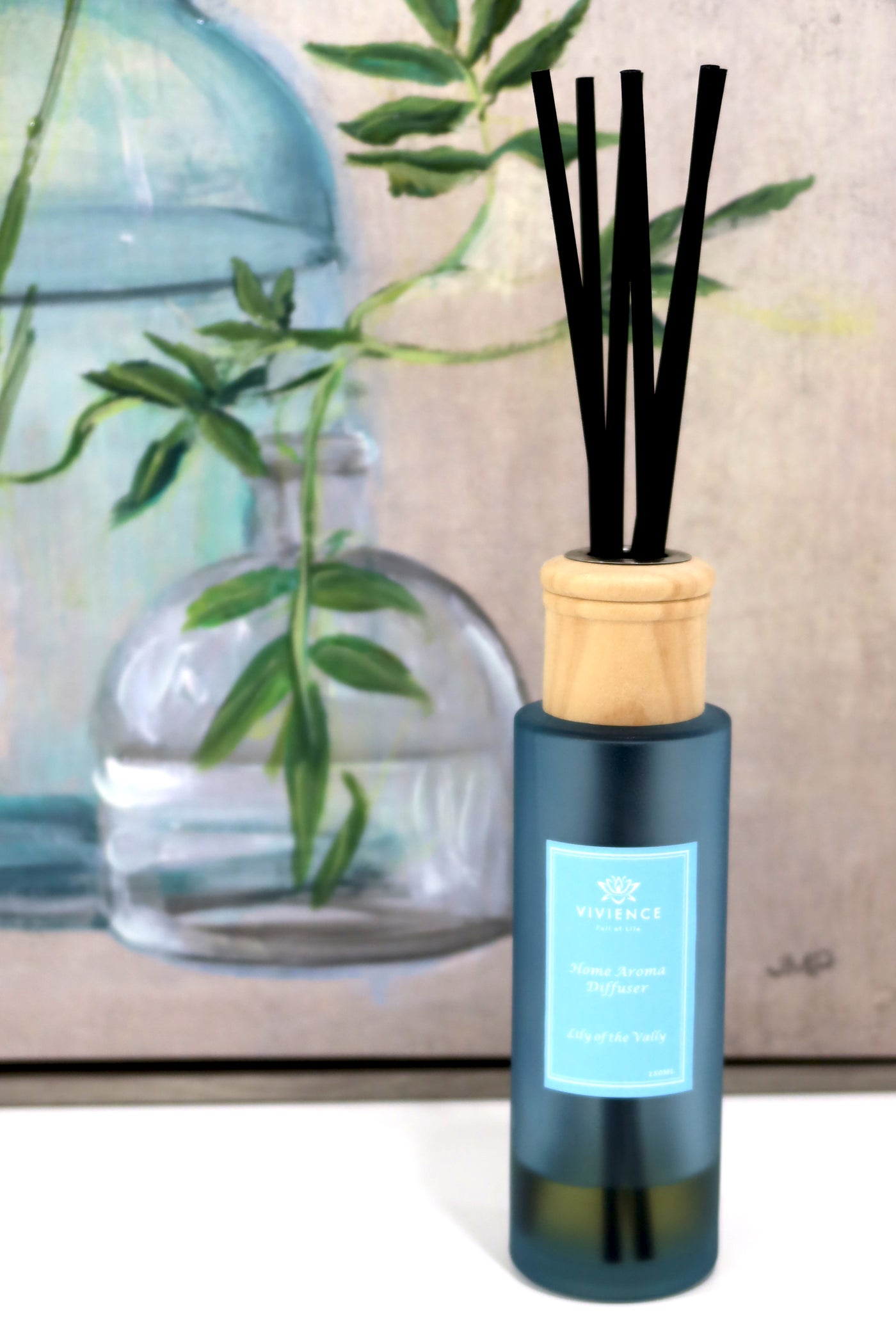 Round Blue Bottle Diffuser - "Lily of the Valley"