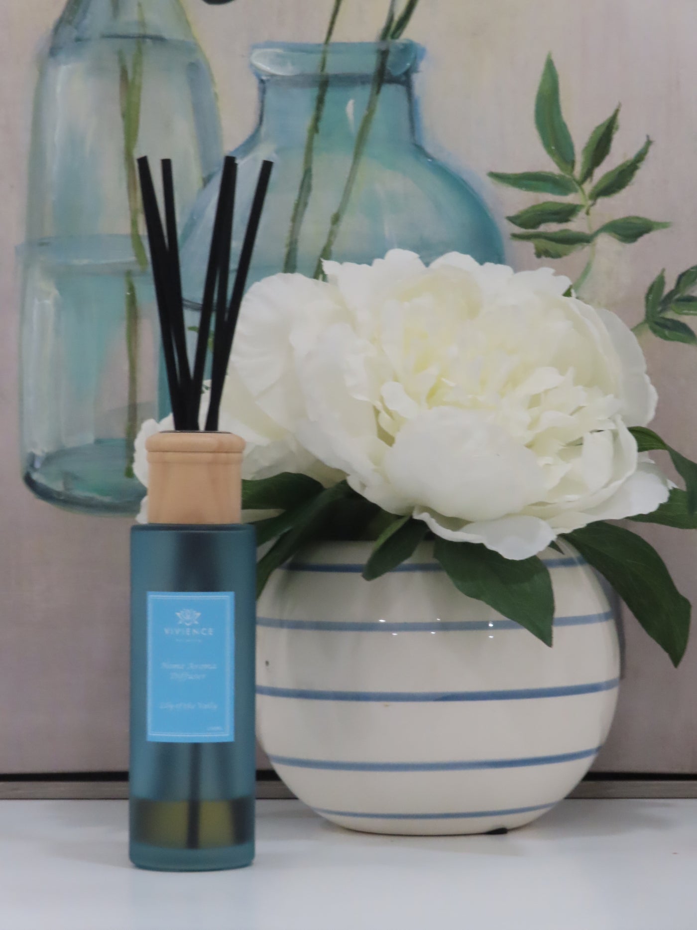 Round Blue Bottle Diffuser - "Lily of the Valley"