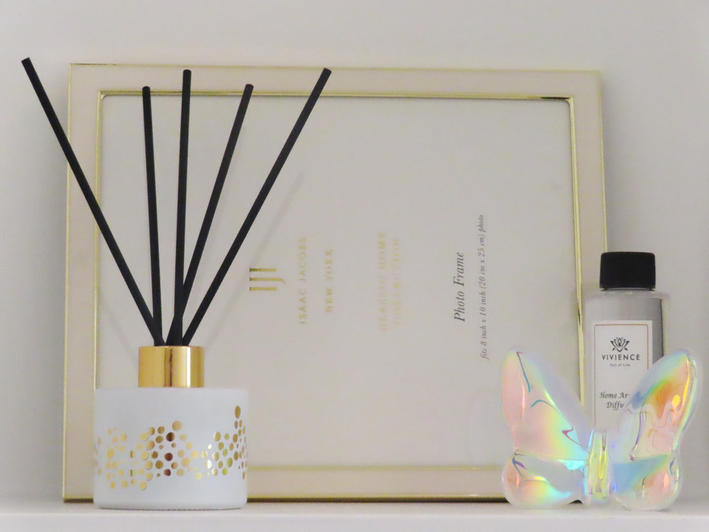 Gold Spotted White Bottle Diffuser, "Lily of the Valley" aroma