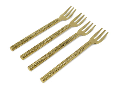 Set of 4 Gold Hammered Dessert Spoons/Forks