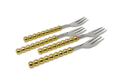 Set of 4 Gold Beaded Handles Dessert Spoons/Forks