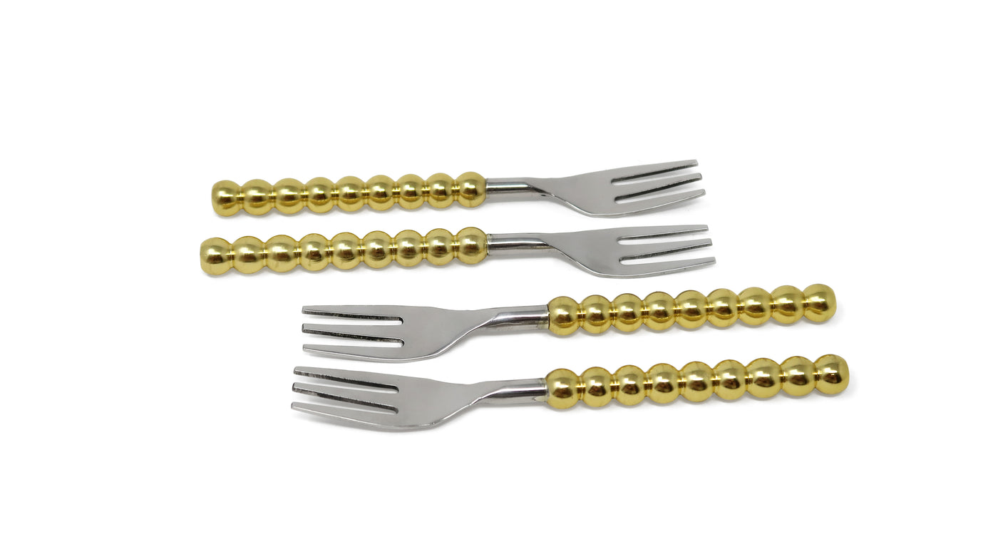 Set of 4 Gold Beaded Handles Dessert Spoons/Forks