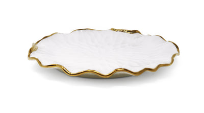 Set of 4 White Dinner Plates New Bone China with Gold Scalloped Edge