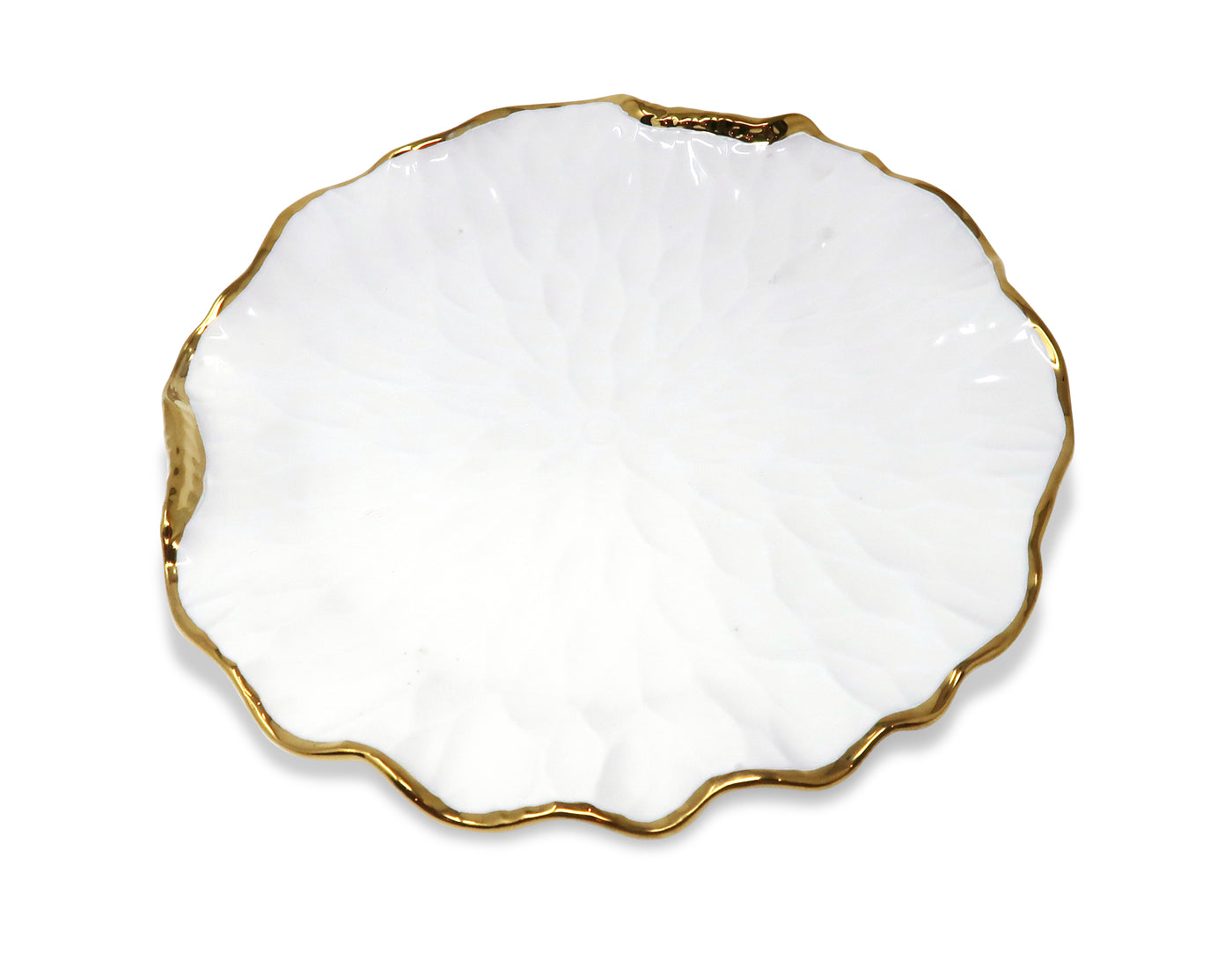 Set of 4 White Dinner Plates New Bone China with Gold Scalloped Edge