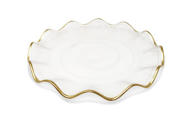 Set of 4 White Alabaster Plates with Gold Ruffled Border