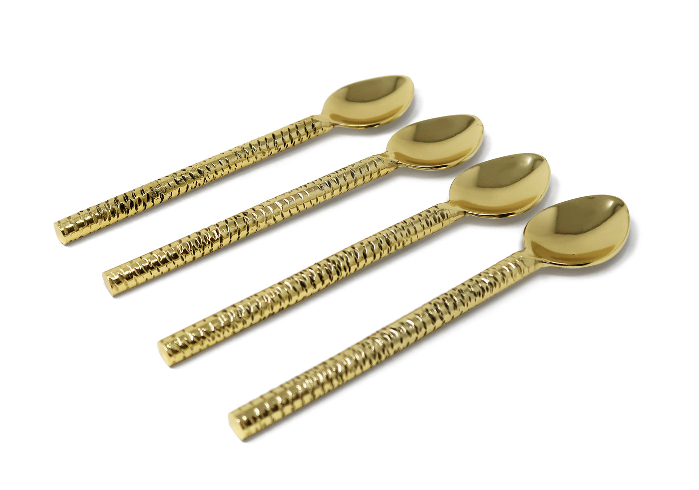Set of 4 Gold Hammered Dessert Spoons/Forks