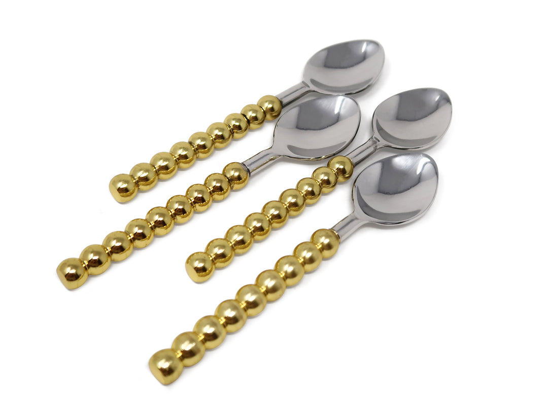JEWELRY「Spoons」です。 Set of 4 Gold Beaded Handles Dessert Spoons/Forks – Vivience