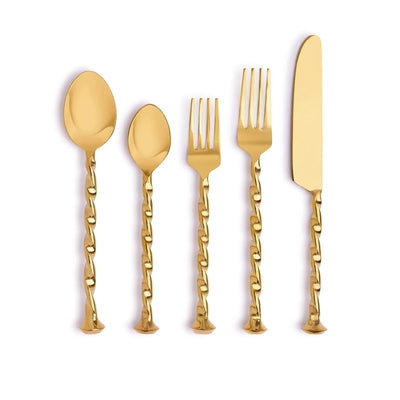 5 Pc Flatware Set with Twisted Silver Handles