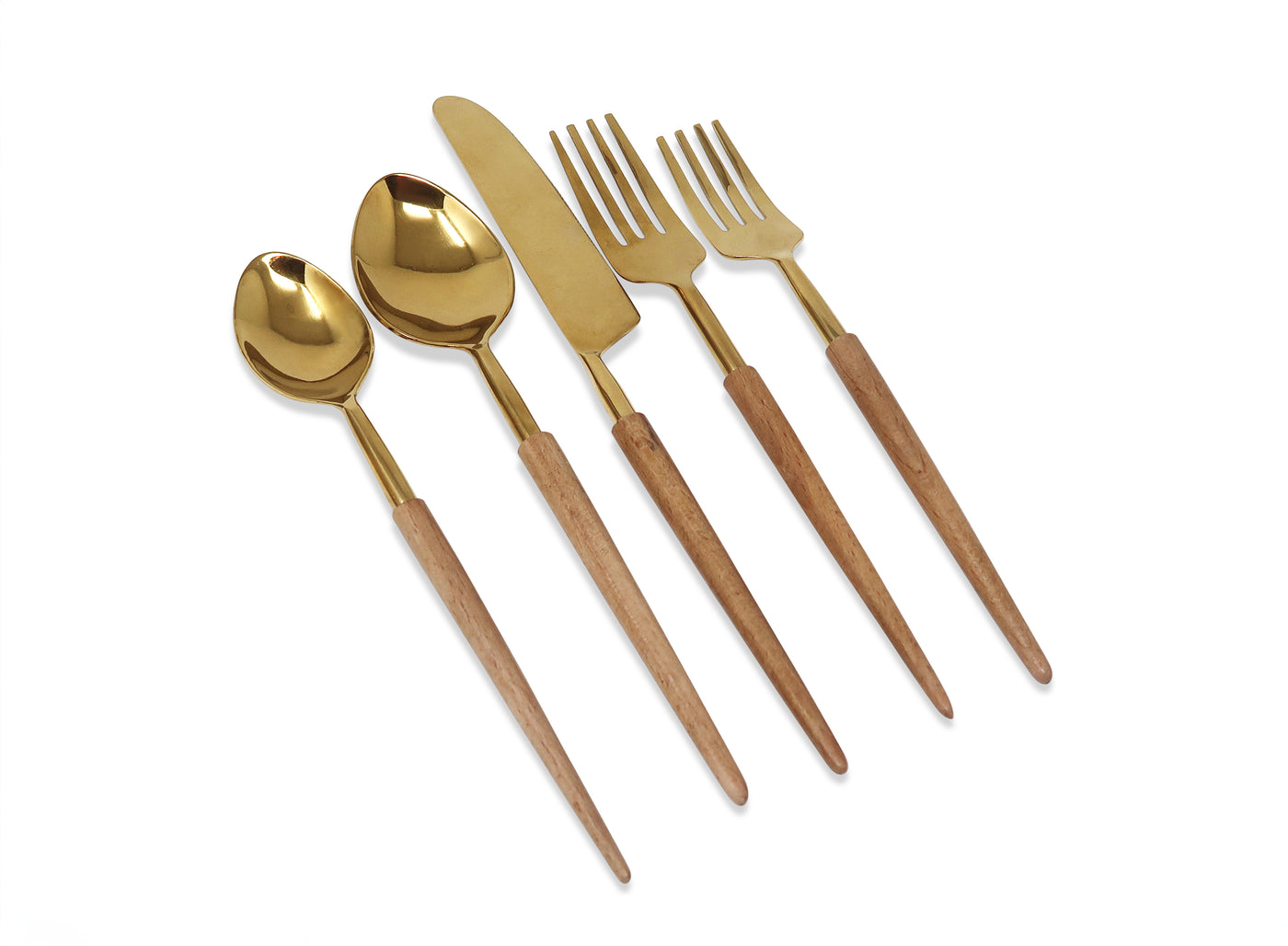 20 Pc Flatware Set with Wooden Pointy Handles - Service for 4 - Hand Wash