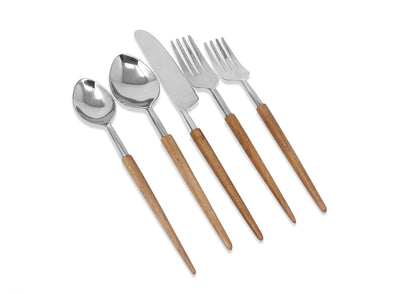 20 Pc Flatware Set with Wooden Pointy Handles - Service for 4 - Hand Wash