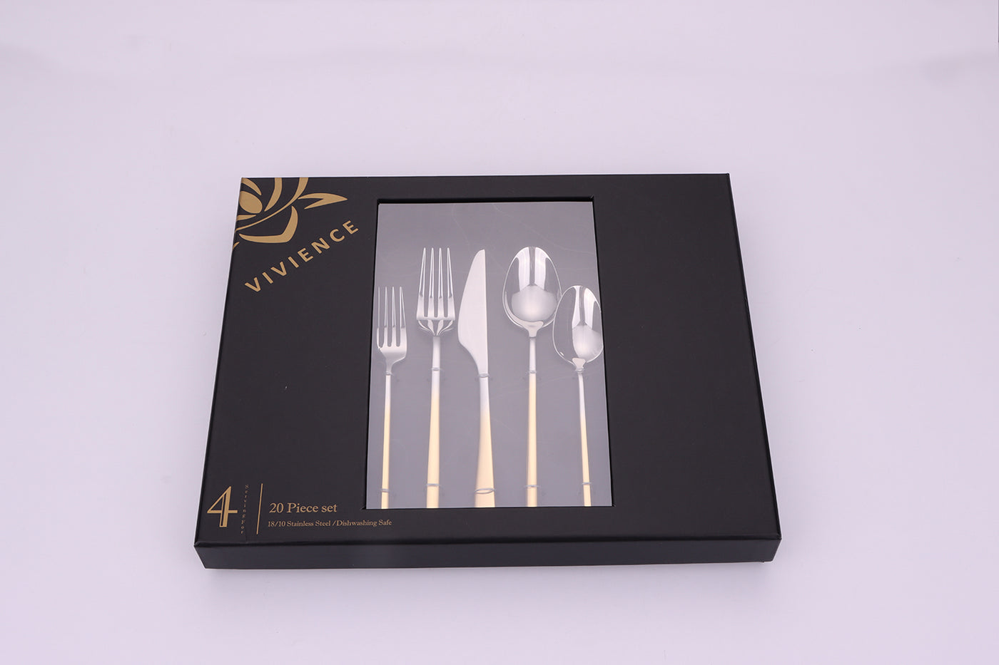 Crownex 20 Pc Flatware Set with Graduated Gold Handles, Service for 4