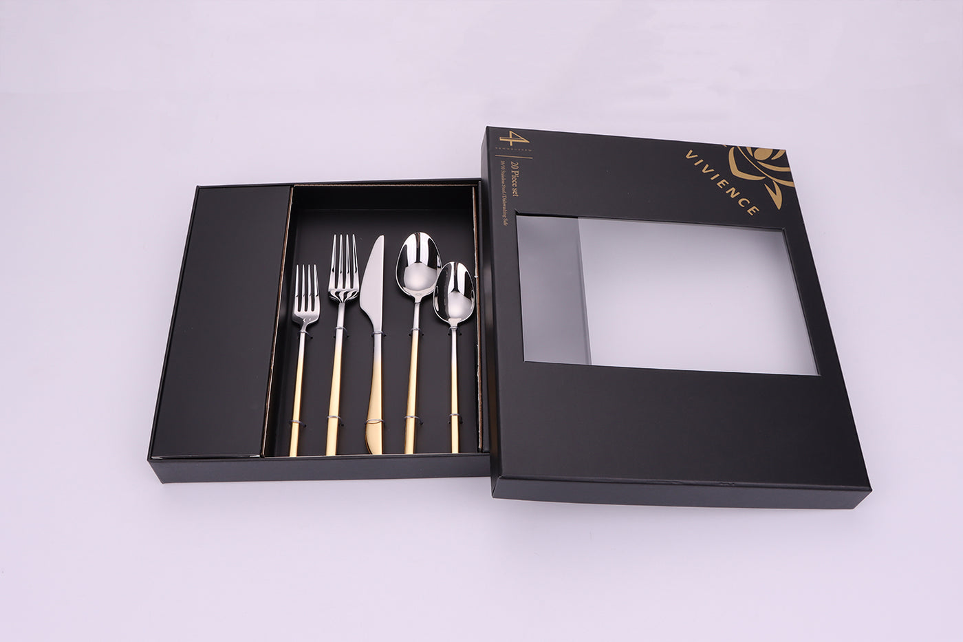 Crownex 20 Pc Flatware Set with Graduated Gold Handles, Service for 4