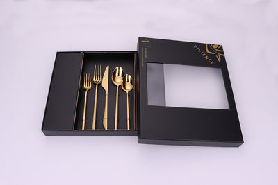 Crownex 20 Pc Gold Flatware Set with Matte Handles, Service for 4