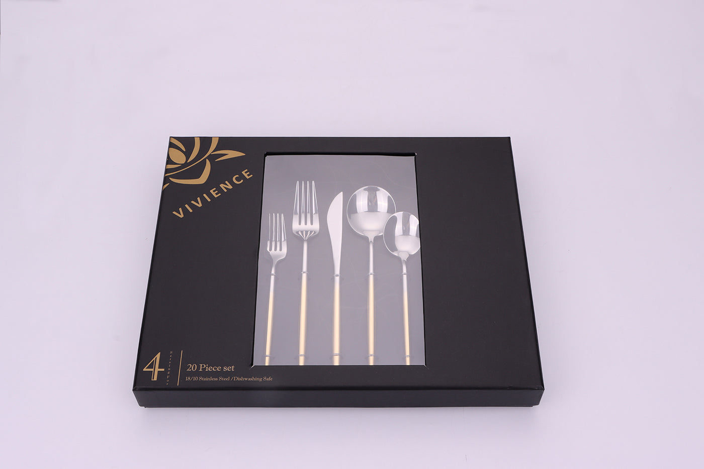 Morne 20 Pc Flatware Set with Graduated Gold Handles, Service for 4