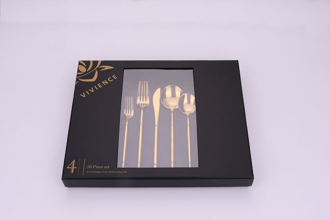Morne Gold 20 Pc Flatware Set, Service for 4 – Vivience
