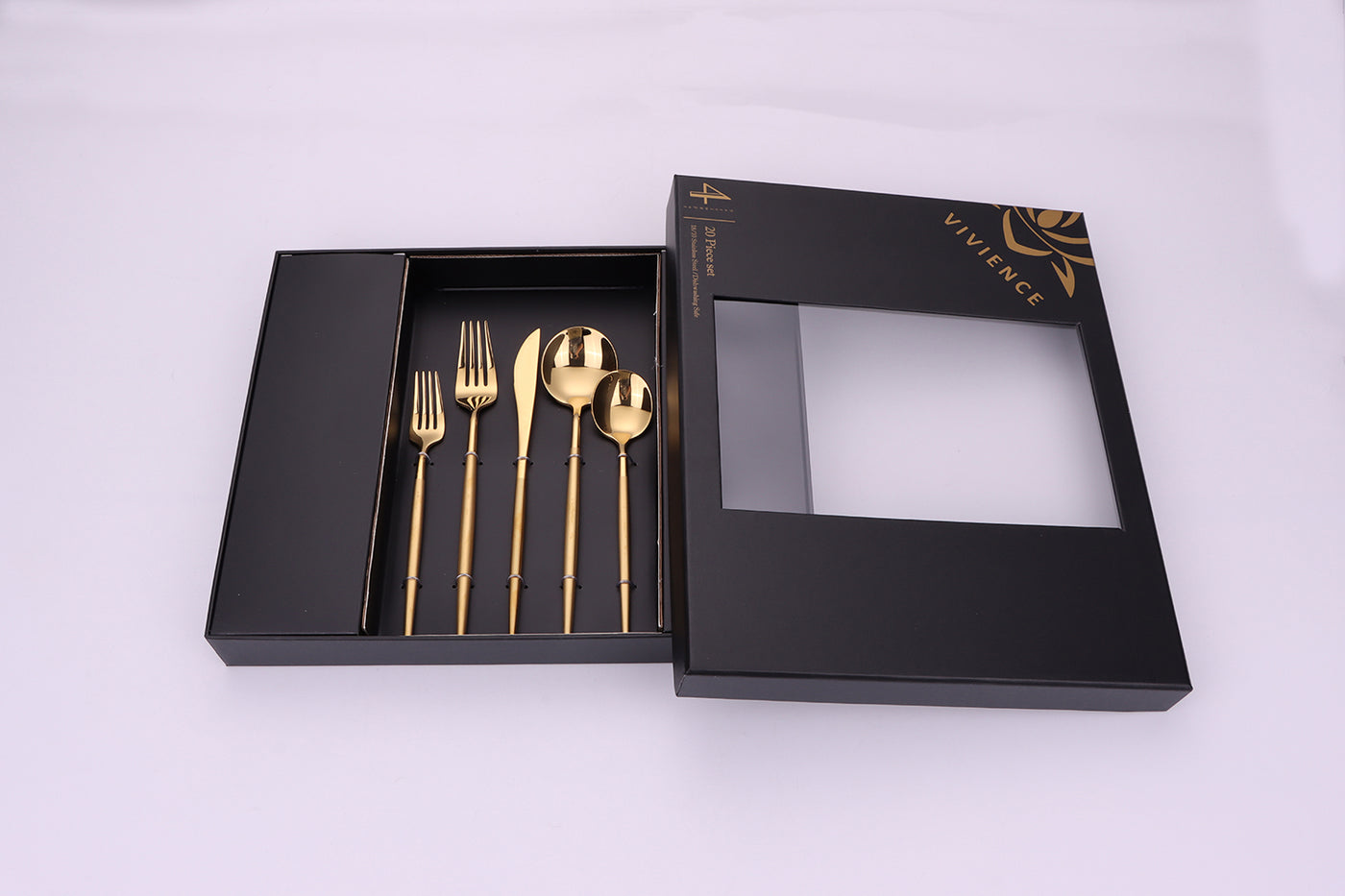 Morne 20 Pc Gold Flatware Set with Matte Handles, Service for 4