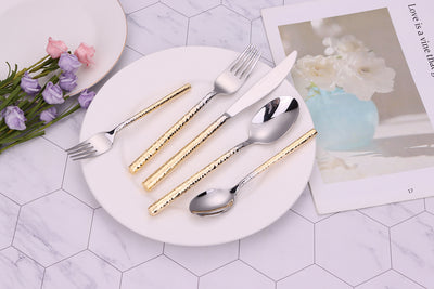 Pexo 20 Pc Flatware Set Graduated Gold Handles, Service for 4