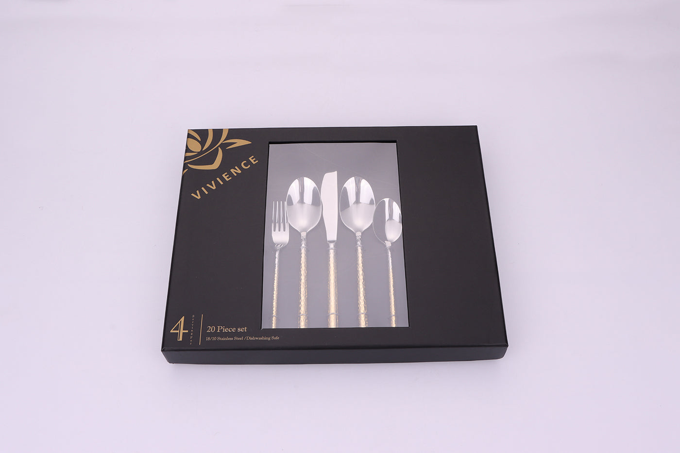 Pexo 20 Pc Flatware Set Graduated Gold Handles, Service for 4