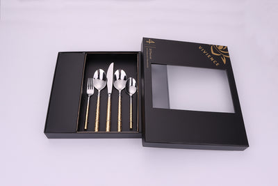 Pexo 20 Pc Flatware Set Graduated Gold Handles, Service for 4