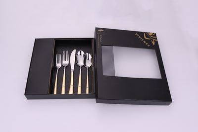 Colorblock 20 Pc Flatware Set with Graduated Gold Handles, Service for 4