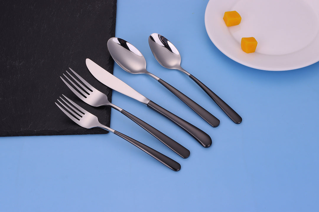 Colorblock 20 Pc Flatware Set with Black Handles, Service for 4