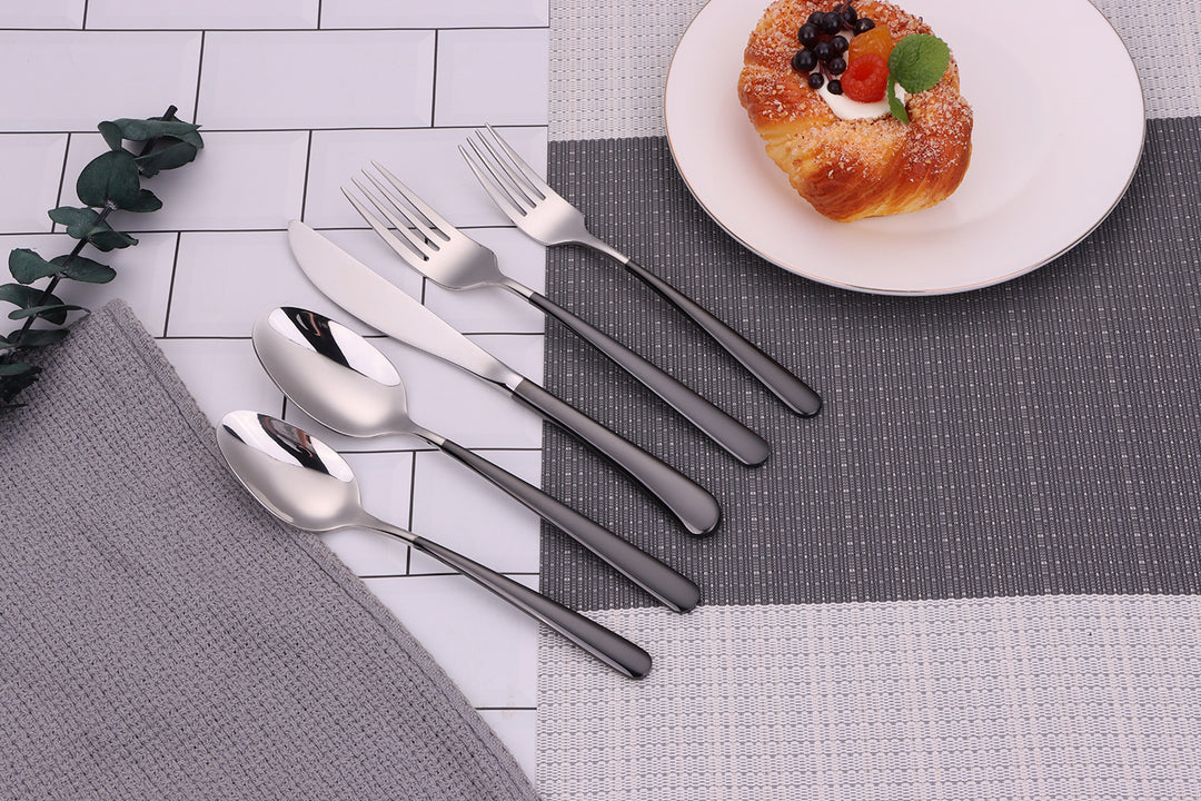 Colorblock 20 Pc Flatware Set with Black Handles, Service for 4