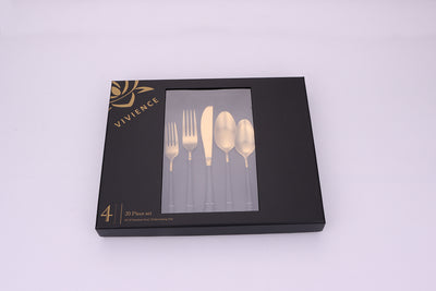 Coloblock 20 Pc Flatware Set Matte Gold with Black Handles, Service for 4