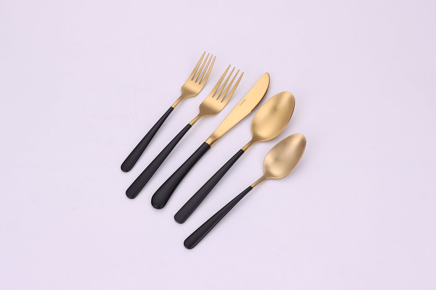 Coloblock 20 Pc Flatware Set Matte Gold with Black Handles, Service for 4