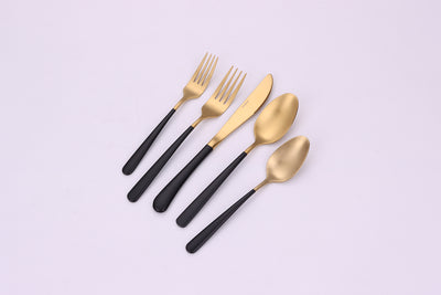 Coloblock 20 Pc Flatware Set Matte Gold with Black Handles, Service for 4