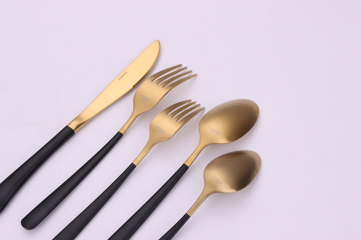 Coloblock 20 Pc Flatware Set Matte Gold with Black Handles, Service for 4