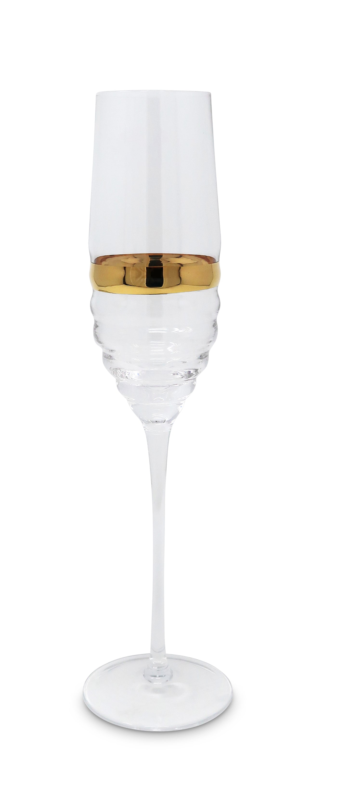 Set of 6 Glasses with Linear Design and Gold Stripe