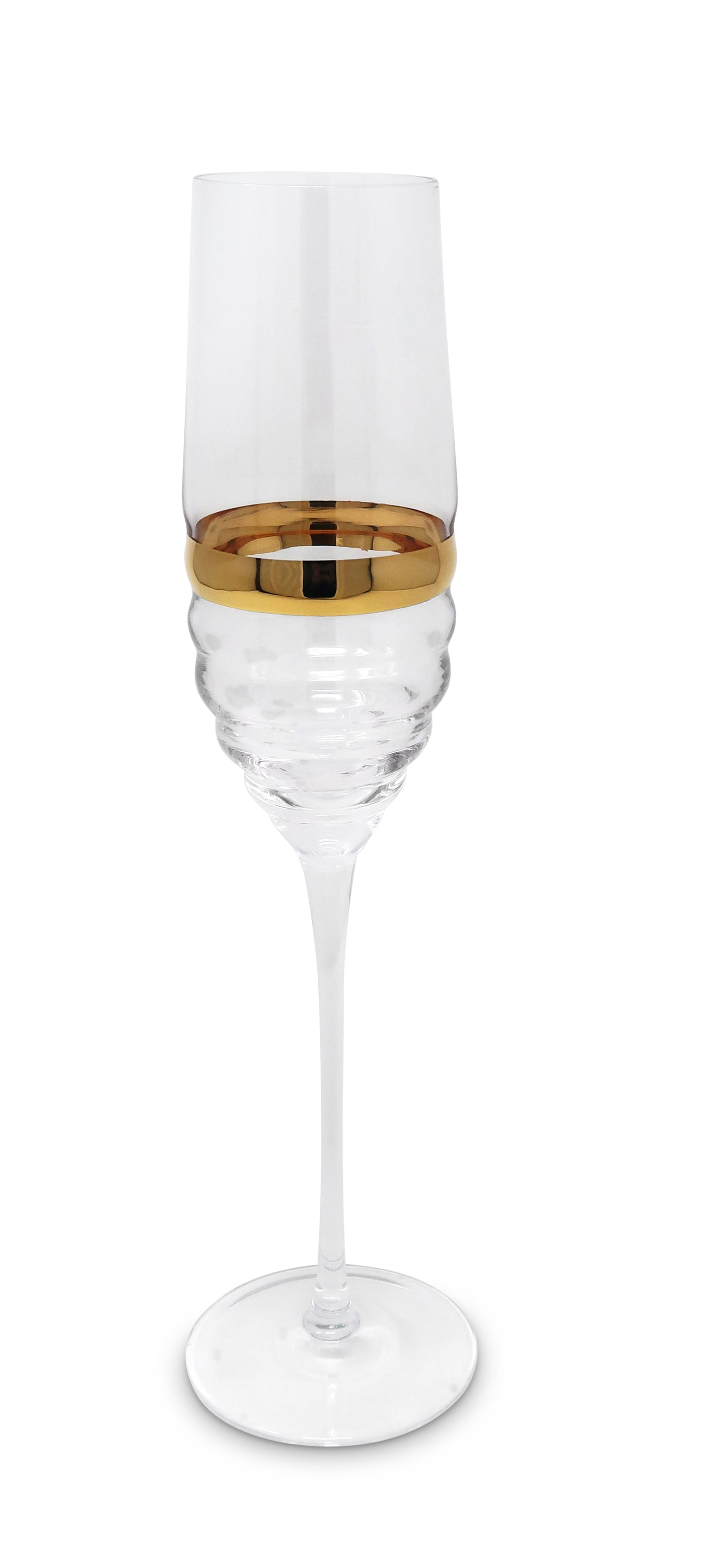 Set of 6 Glasses with Linear Design and Gold Stripe