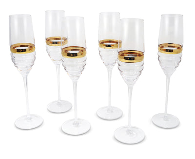 Set of 6 Glasses with Linear Design and Gold Stripe