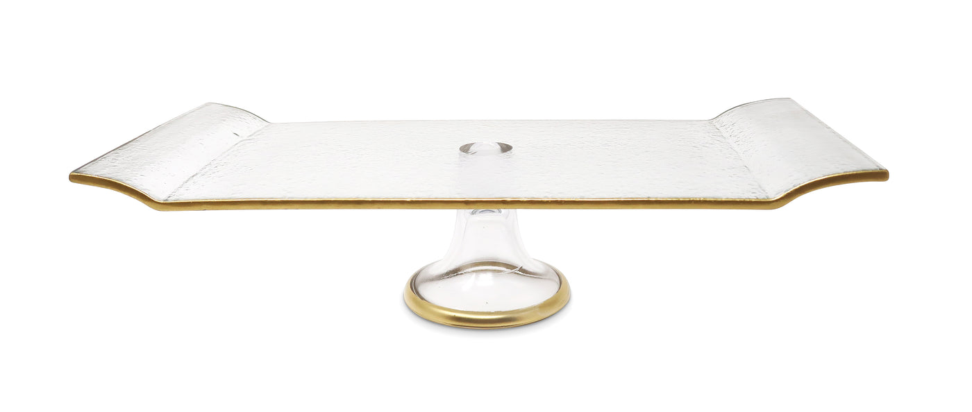 Footed Oblong Cake Plate with Gold Trim