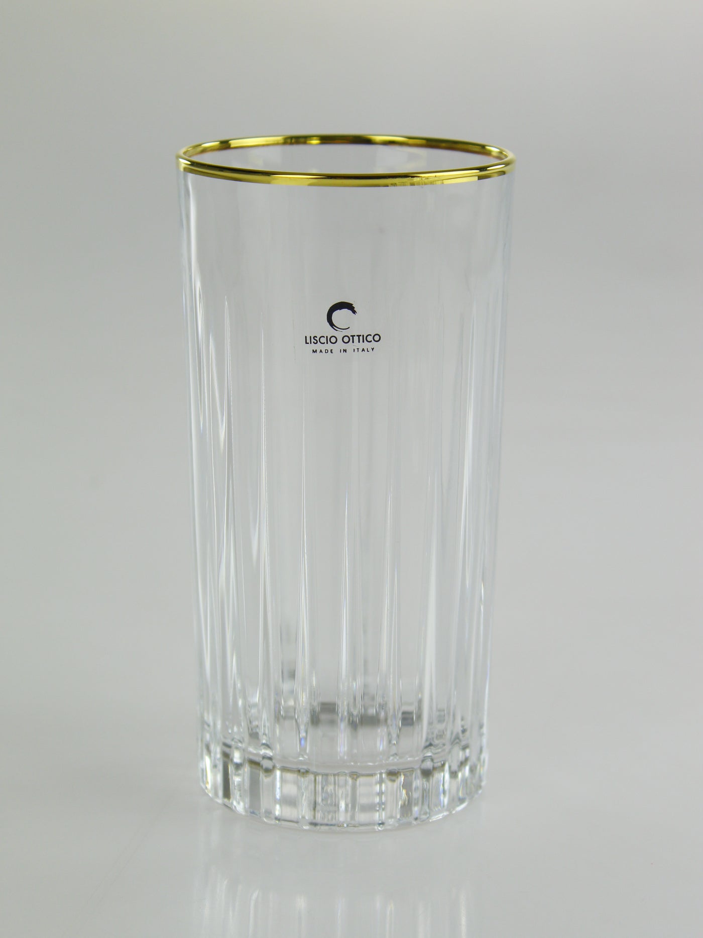 Liscio Ottico - Set of 6 Highball Glasses with Linear Design and Gold Rim