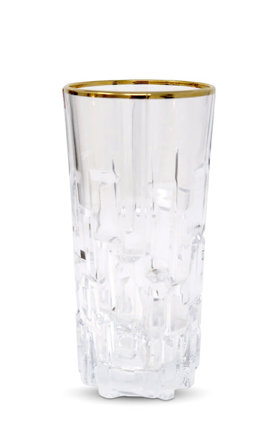 Liscio Ottico - Set of 6 Highball Glasses with Block Design and Gold Rim