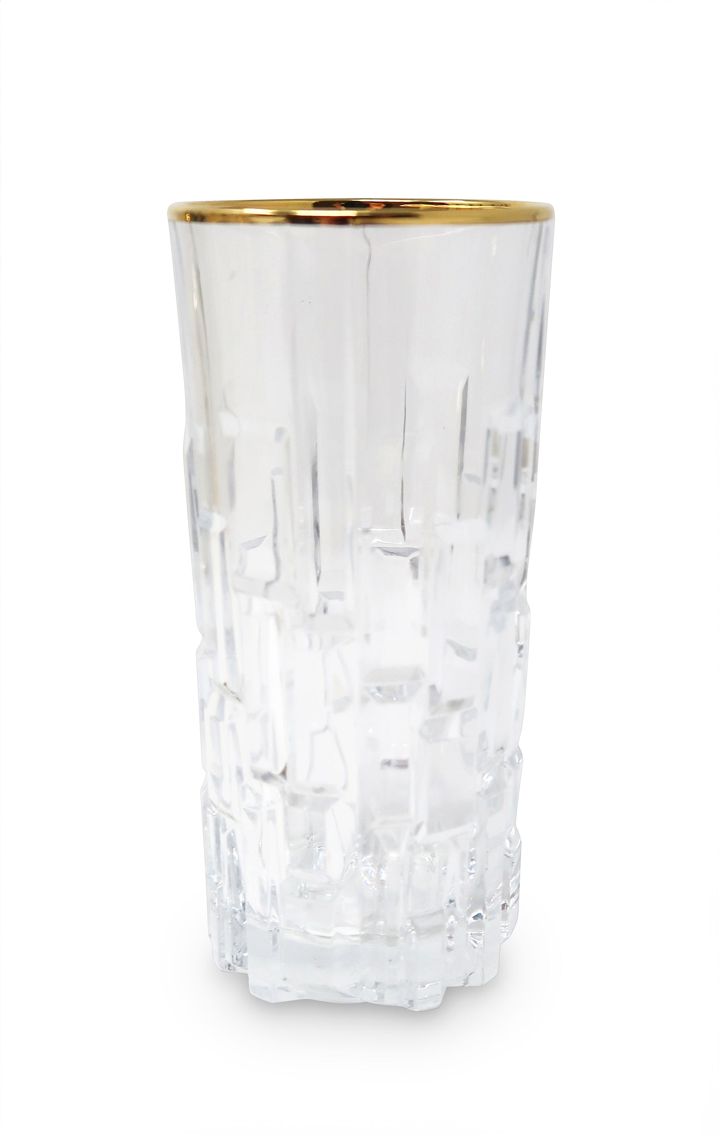 Liscio Ottico - Set of 6 Highball Glasses with Block Design and Gold Rim