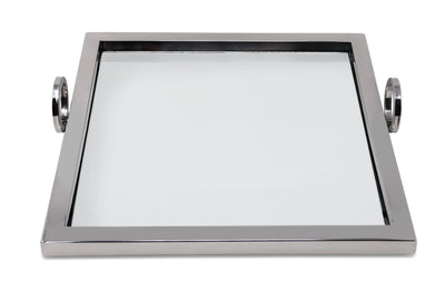 Large Square Silver Mirror Tray with Loop Handles