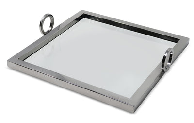 Large Square Silver Mirror Tray with Loop Handles