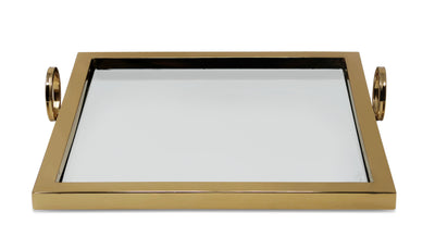 Large Square Silver Mirror Tray with Loop Handles