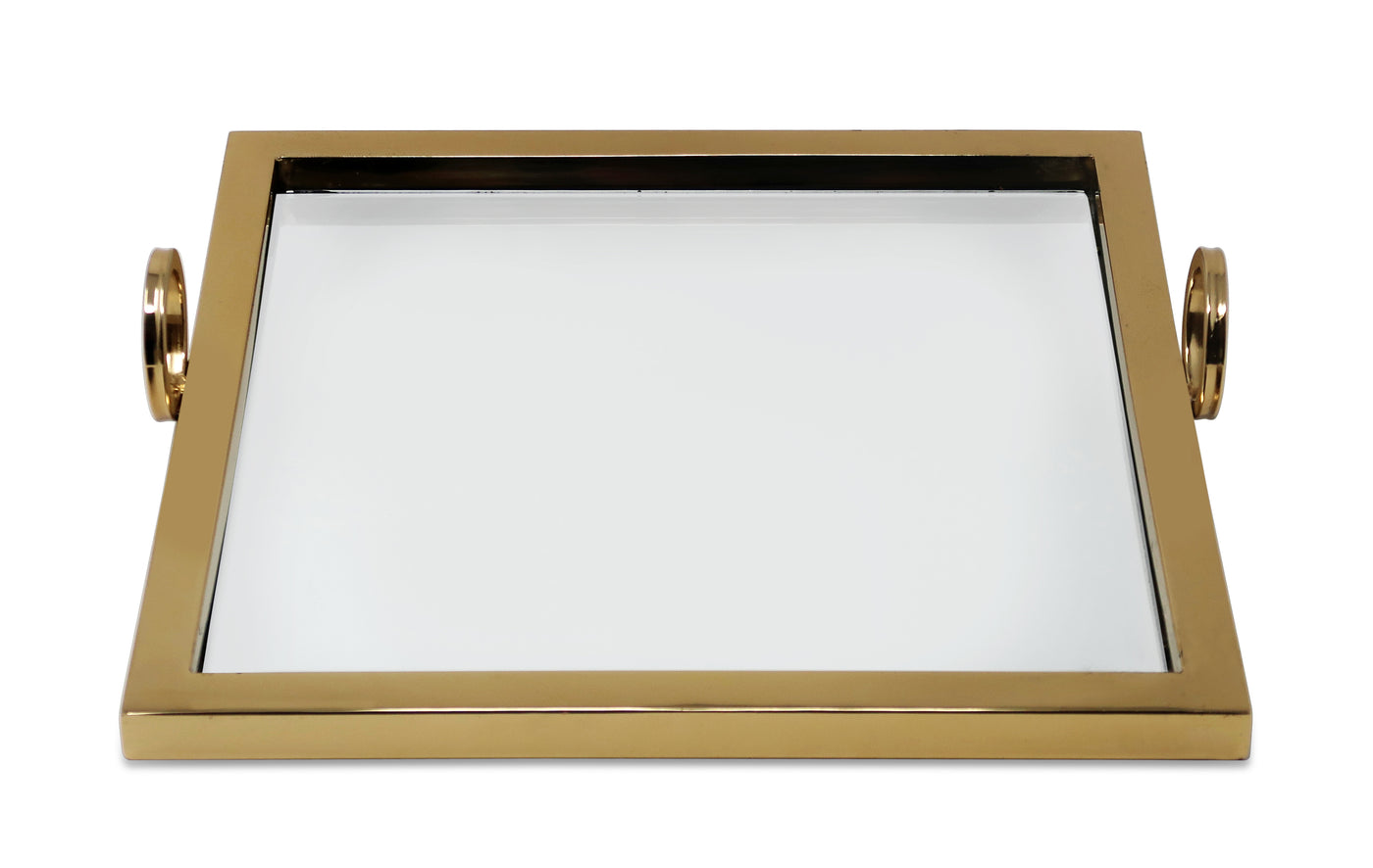 Large Square Silver Mirror Tray with Loop Handles