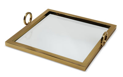 Large Square Silver Mirror Tray with Loop Handles